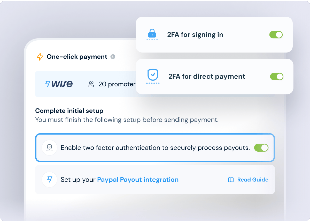 2FA for signing in and for direct payments switched on
