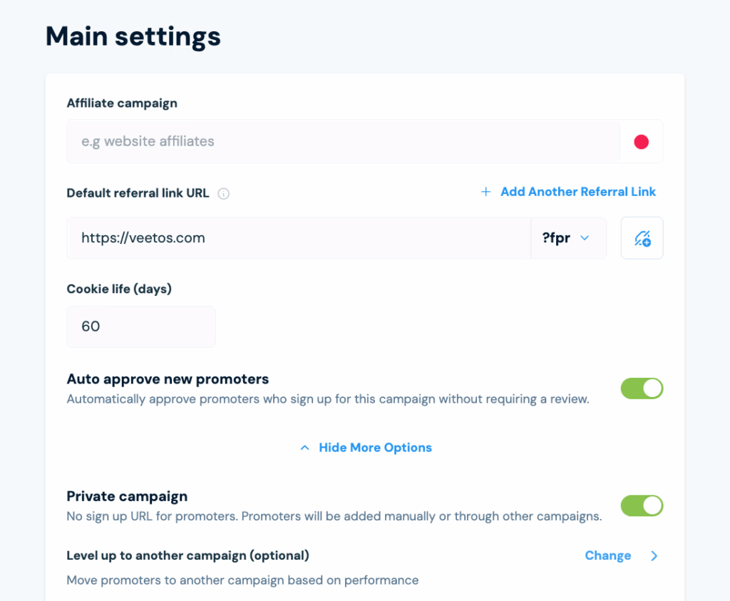 selecting campaign type in FirstPromoter