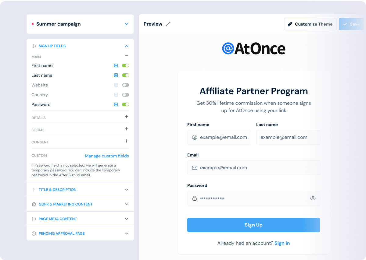 custom affiliate dashboard questions