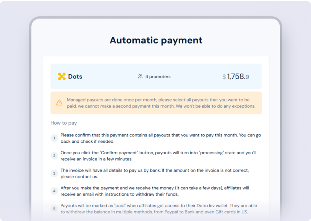Managed autopayouts via Dots