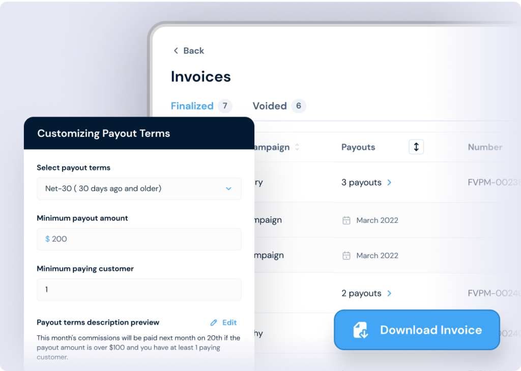Payout thresholds invoice generation