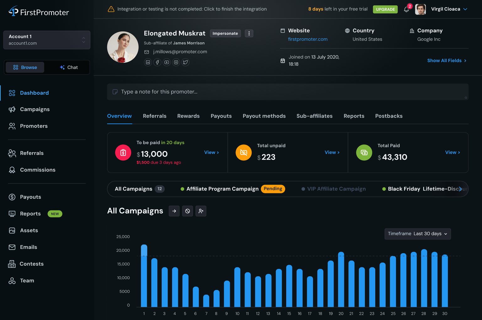 FirstPromoter affiliate dashboard