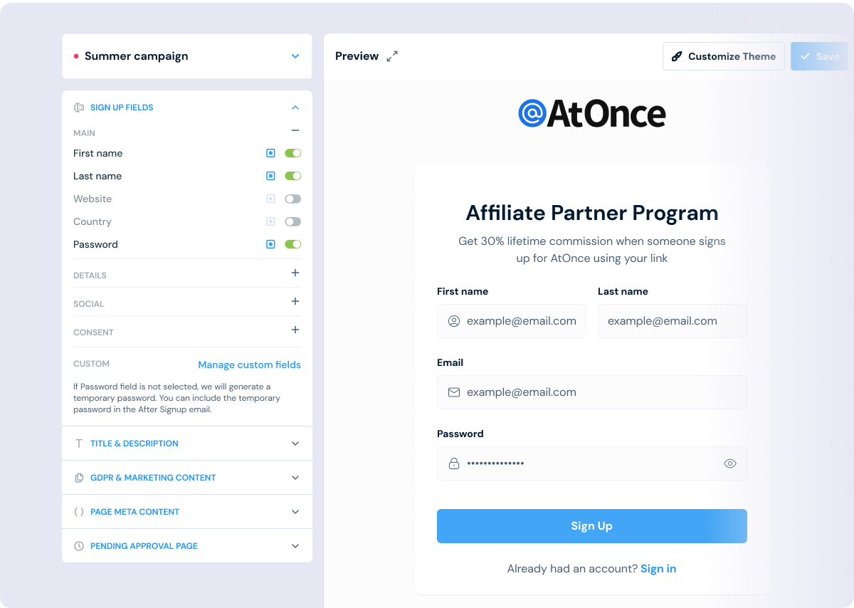custom affiliate dashboard questions