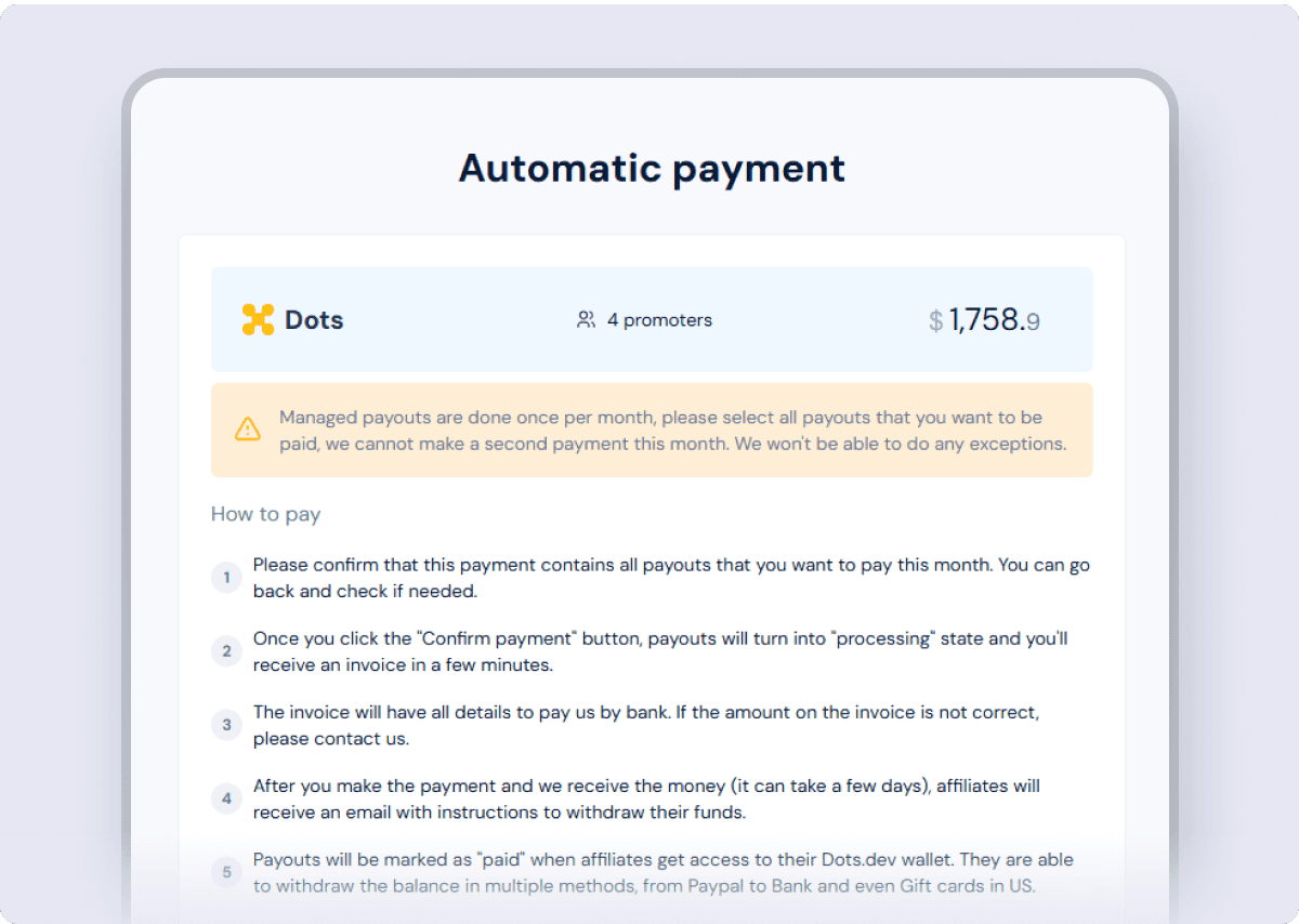 One-click batch affiliate payouts