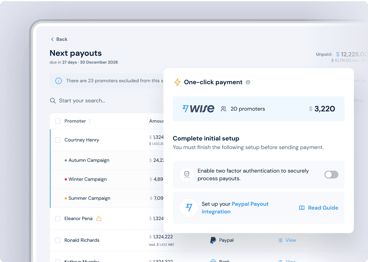 Affiliates onboard through Stripe